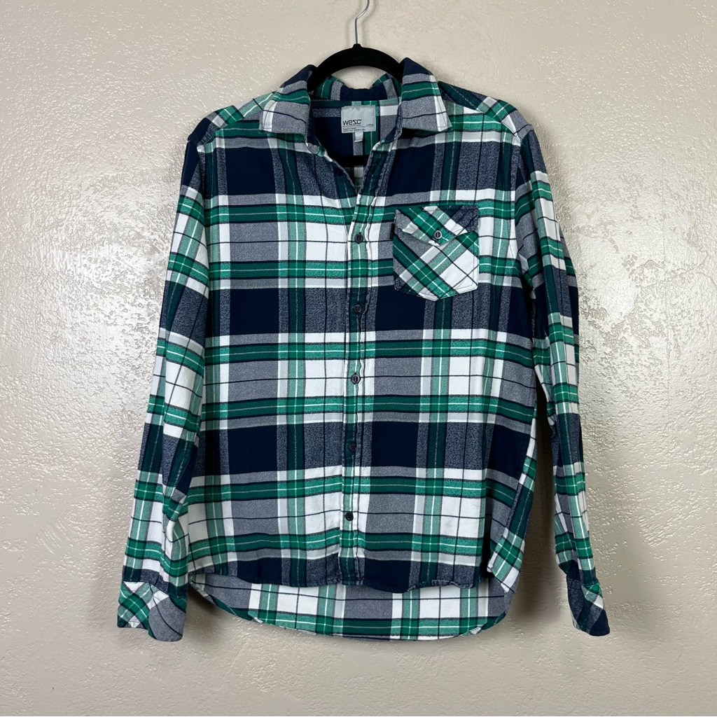 5 For $30 Wesc Long Sleeve Flannel Multicolor Plaid Bottoms Down Shirt Large